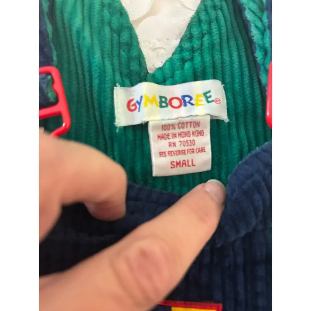 Vtg 90s Gymboree Rainbow Tag Colorblock Corduroy Overalls & Hat Set 18-24M Small